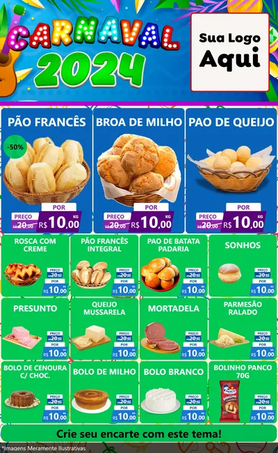 Modelo de Encarte para Encarte Grande com o tema Carnaval 2027 para Padaria