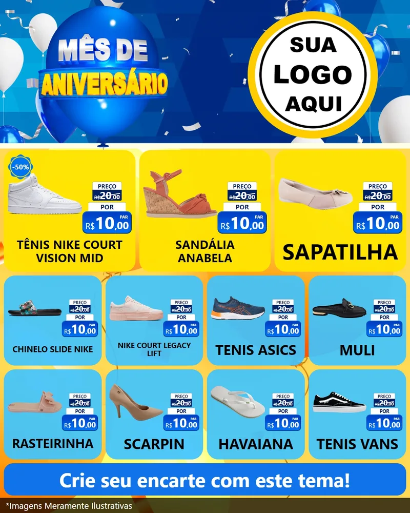 Modelo de Rede Social para Feed Instagram com o tema Mês de Aniversário para Calçados