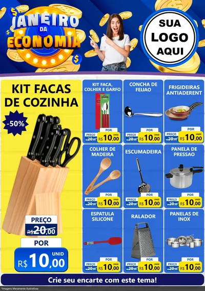 Modelo de Encarte para Encarte A4 Vertical com o tema Janeiro da Economia para Utilidades Domésticas