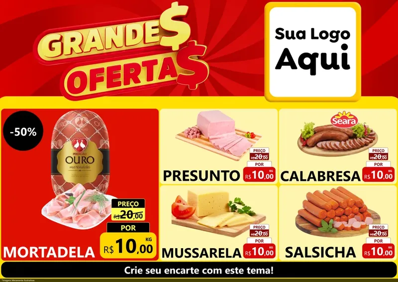 Modelo de Encarte para Encarte A4 Horizontal com o tema Grandes Ofertas para Frios e Laticínios