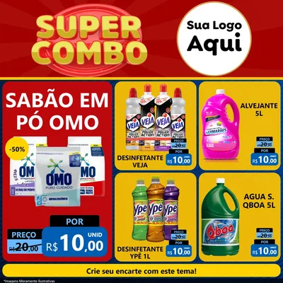 Modelo de Rede Social para Feed Facebook com o tema Super Combo para Produtos de Limpeza