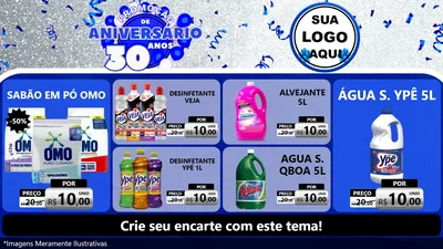 Modelo de TV para TV Horizontal com o tema Promoção de Aniversário - 30 Anos para Produtos de Limpeza
