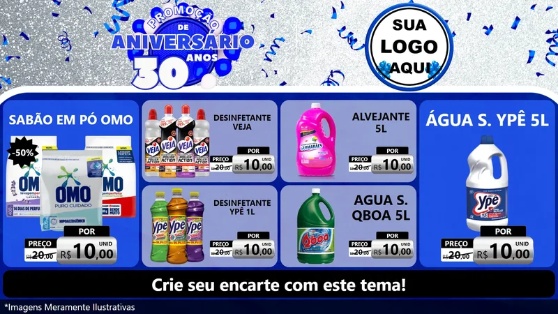 Modelo de TV para TV Horizontal com o tema Promoção de Aniversário - 30 Anos para Produtos de Limpeza