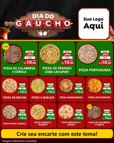 Modelo de Rede Social para Feed Instagram com o tema Dia do Gaúcho para Pizzaria