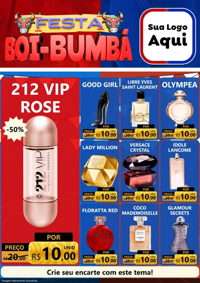 Modelo de Encarte para Encarte A4 Vertical com o tema Festa Boi Bumbá para Perfumes