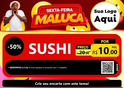 Modelo de Cartaz para Cartaz A4 Horizontal com o tema Sexta-feira Maluca para Comida japonesa