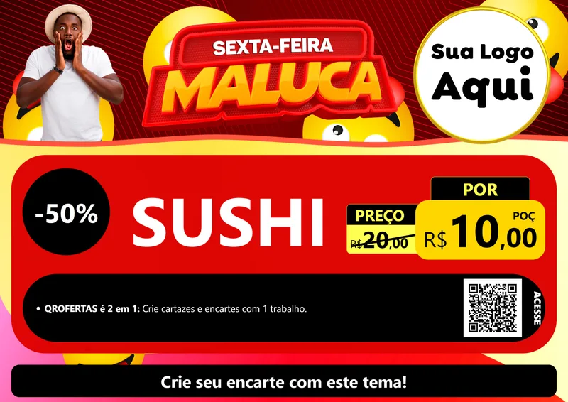 Modelo de Cartaz para Cartaz A4 Horizontal com o tema Sexta-feira Maluca para Comida japonesa