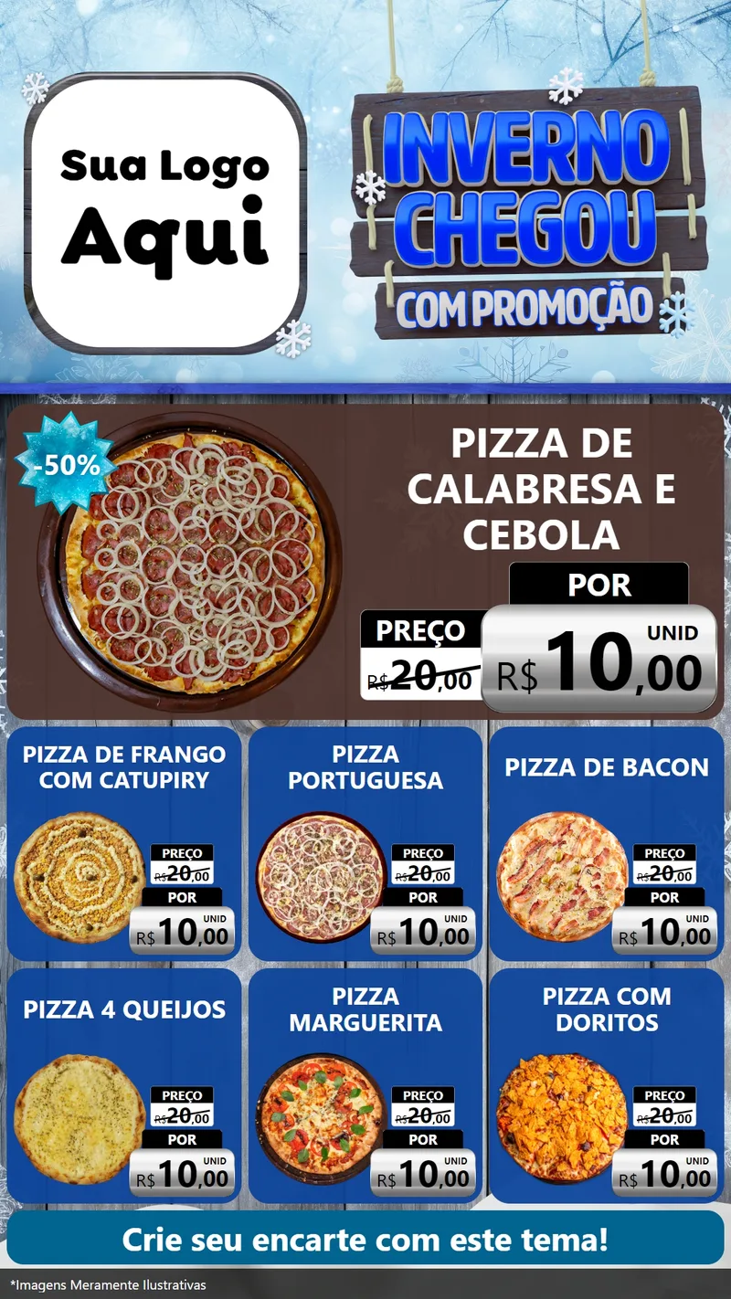 Modelo de Rede Social para Stories com o tema Inverno Chegou Com Promoção para Pizzaria