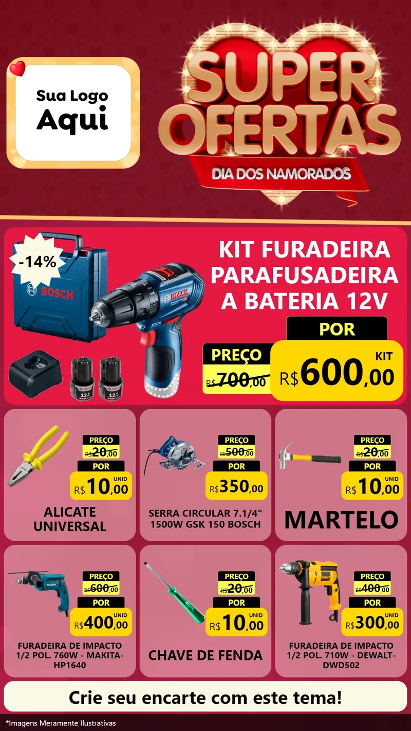 Modelo de Rede Social para Stories com o tema Dia dos Namorados para Maquinas e Ferramentas