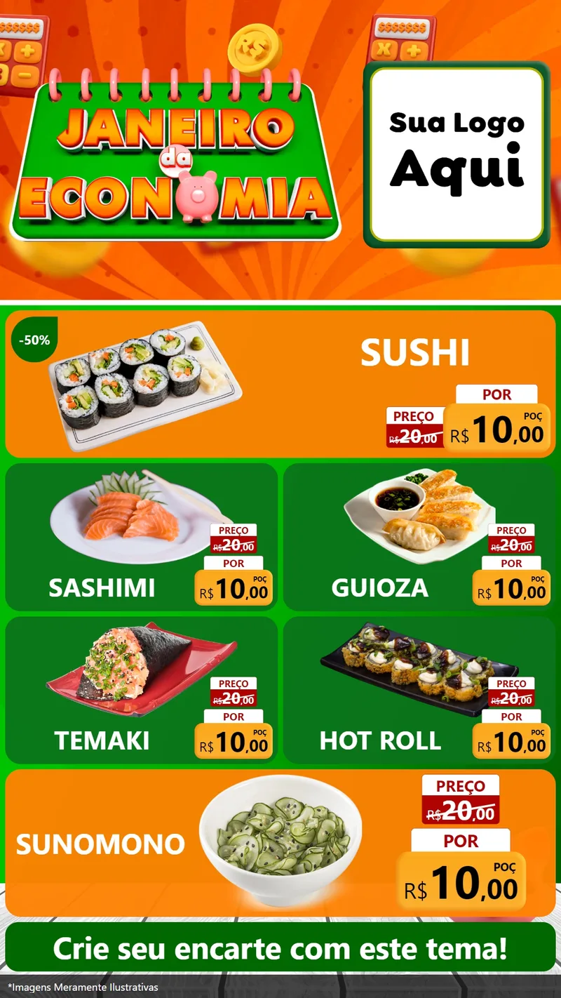 Modelo de TV para TV Vertical com o tema Janeiro da Economia para Comida japonesa