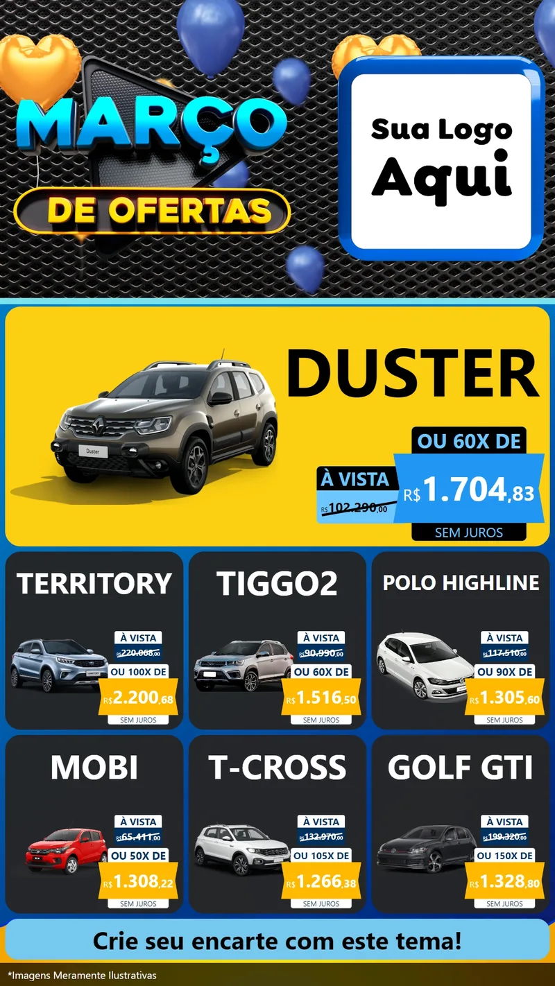 Modelo de Rede Social para Stories com o tema Março de Ofertas para Concessionaria de Carros