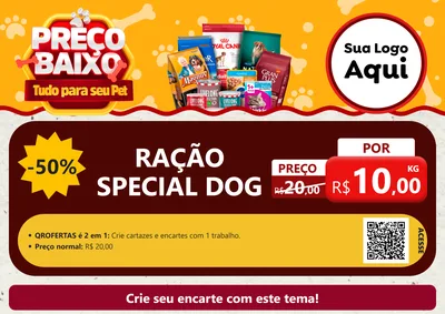 Modelo de Cartaz para Cartaz A4 Horizontal com o tema Preço Baixo - Tudo Para Seu Pet para Pet Shop
