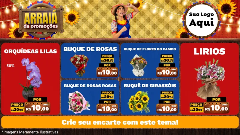 Modelo de TV para TV Horizontal com o tema Arraiá de Promoções para Floricultura e jardim