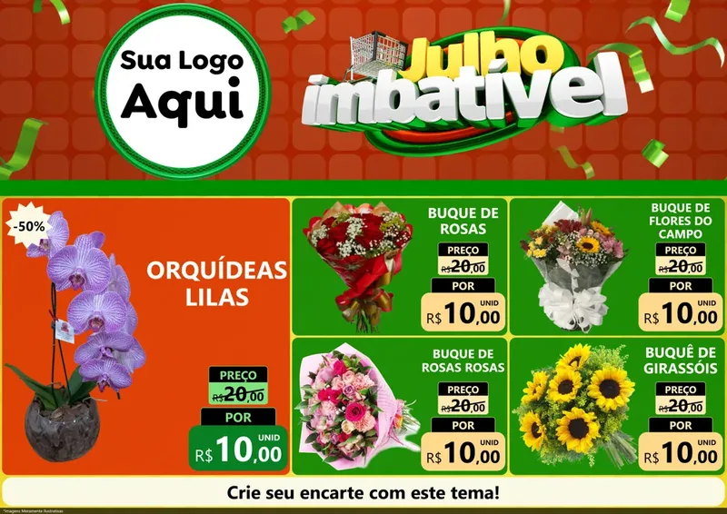 Modelo de Encarte para Encarte A4 Horizontal com o tema Julho Imbatível para Floricultura e jardim