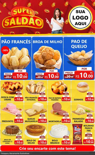 Modelo de Encarte para Encarte Grande com o tema Super Saldão para Padaria