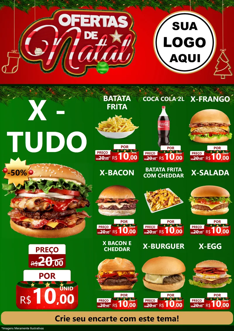Modelo de Encarte para Encarte A4 Vertical com o tema Ofertas de Natal para Hamburgueria