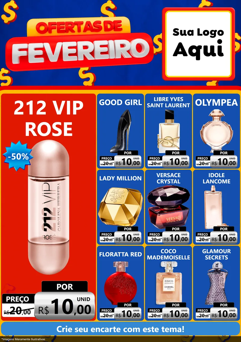 Modelo de Encarte para Encarte A4 Vertical com o tema Ofertas de Fevereiro para Perfumes