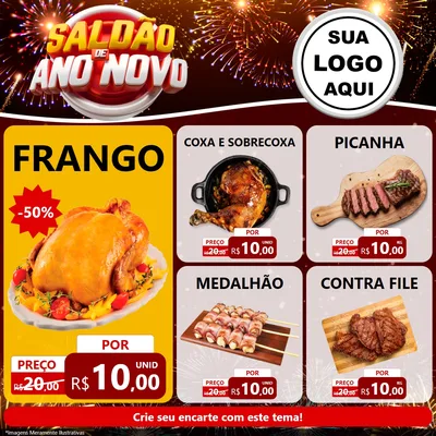 Modelo de Rede Social para Feed Facebook com o tema Saldão de Ano Novo para Assados