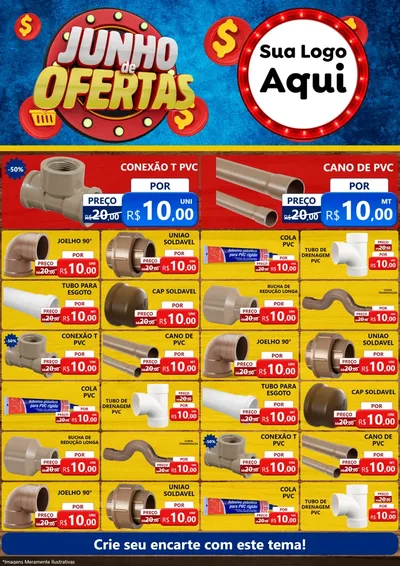 Modelo de Encarte para Encarte A4 Vertical com o tema Junho de Ofertas para Tubos e conexões