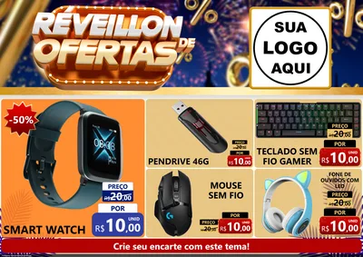 Modelo de Encarte para Encarte A4 Horizontal com o tema Réveillon de Ofertas para Informática