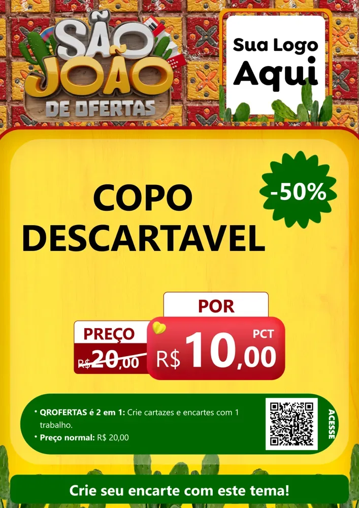 Modelo de Cartaz para Cartaz A4 Vertical com o tema São João de Muitas Ofertas - Junina para Embalagens