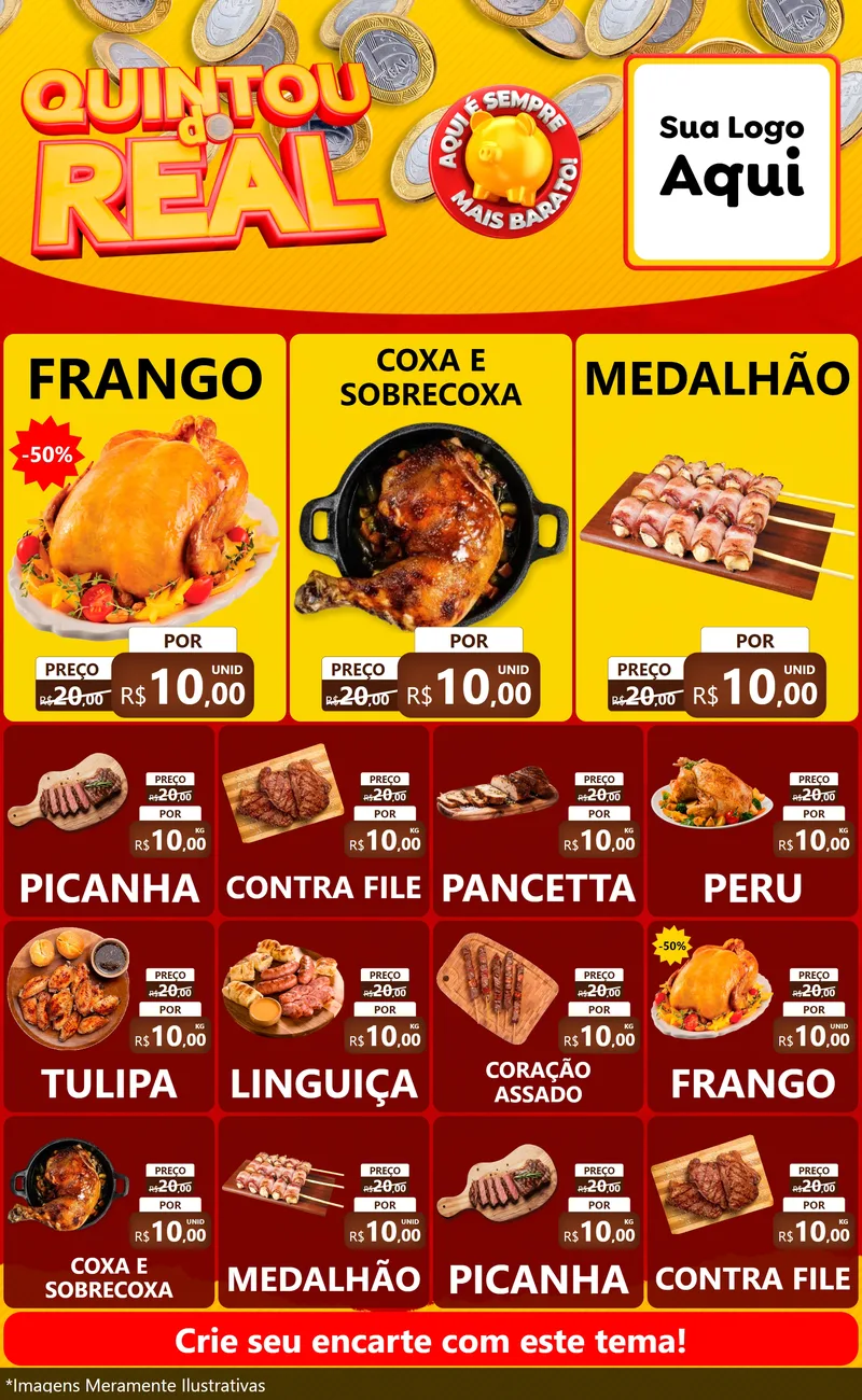 Modelo de Encarte para Encarte Grande com o tema Quintou do Real para Assados
