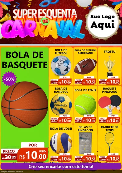 Modelo de Encarte para Encarte A4 Vertical com o tema Super Esquenta de Carnaval para Artigos Esportivos