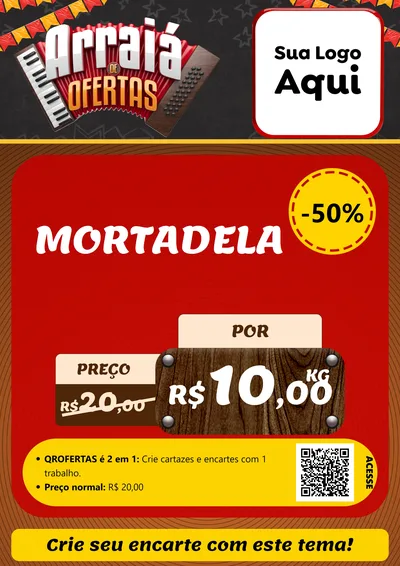 Modelo de Cartaz para Cartaz A4 Vertical com o tema Arraiá de Ofertas - Junina para Frios e Laticínios