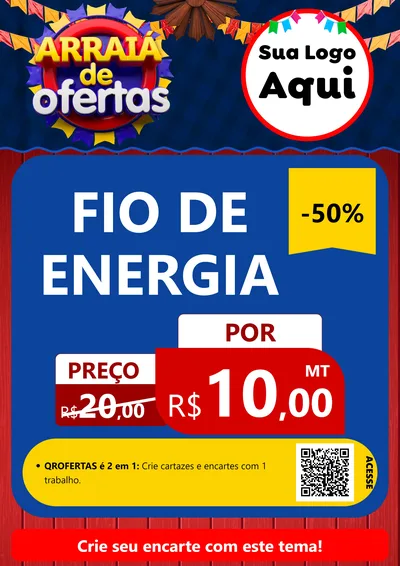 Modelo de Cartaz para Cartaz A4 Vertical com o tema Arraiá de Ofertas para Materiais Elétricos