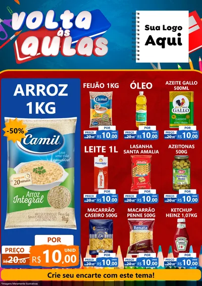 Modelo de Encarte para Encarte A4 Vertical com o tema Volta Às Aulas para Supermercado