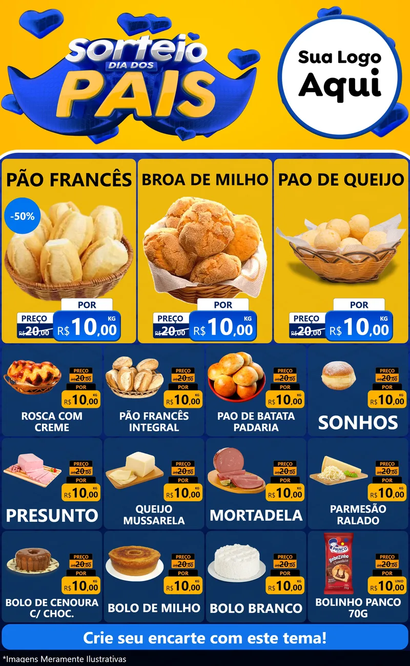 Modelo de Encarte para Encarte Grande com o tema Sorteio Dia dos Pais para Padaria