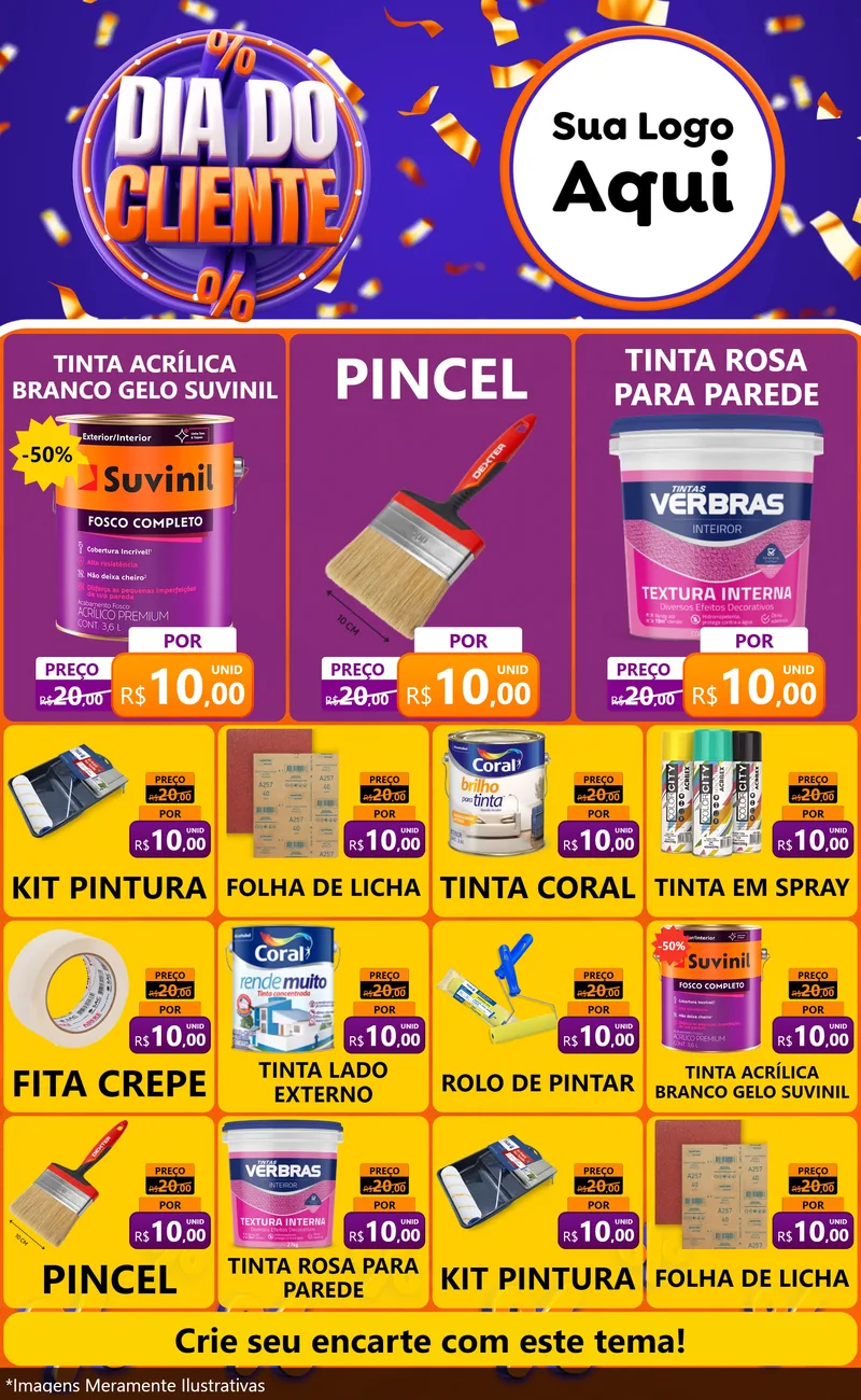Modelo de Encarte para Encarte Grande com o tema Dia do Cliente para Tintas e Ferramentas