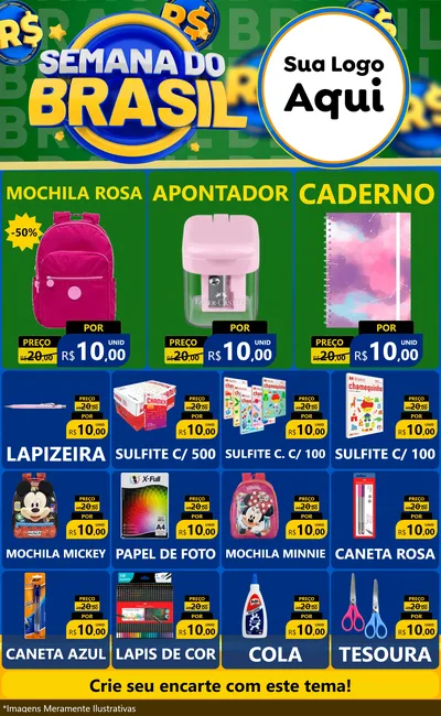 Modelo de Encarte para Encarte Grande com o tema Semana Do Brasil para Papelaria