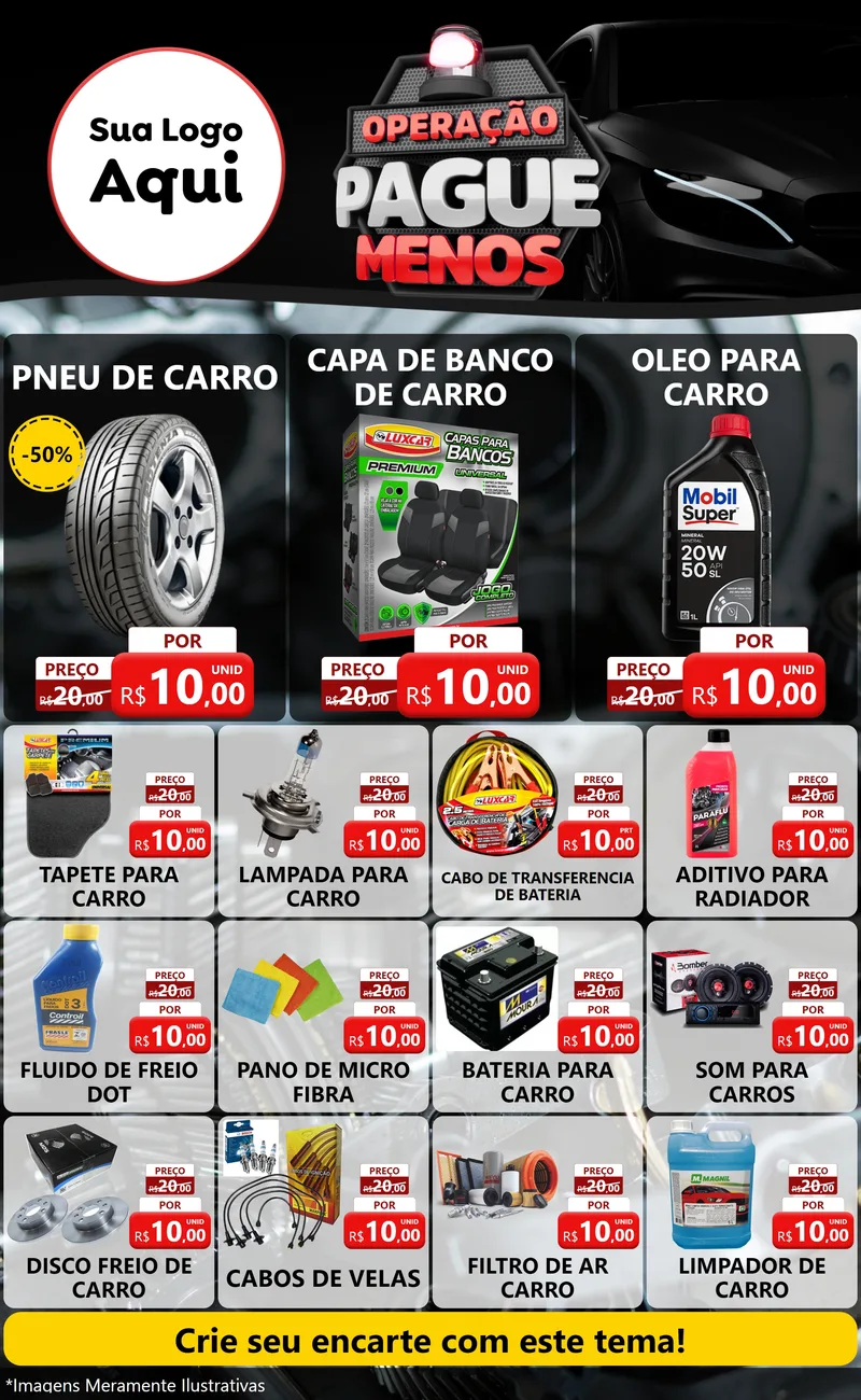 Modelo de Encarte para Encarte Grande com o tema Operação Pague Menos - Automóveis para Auto peças