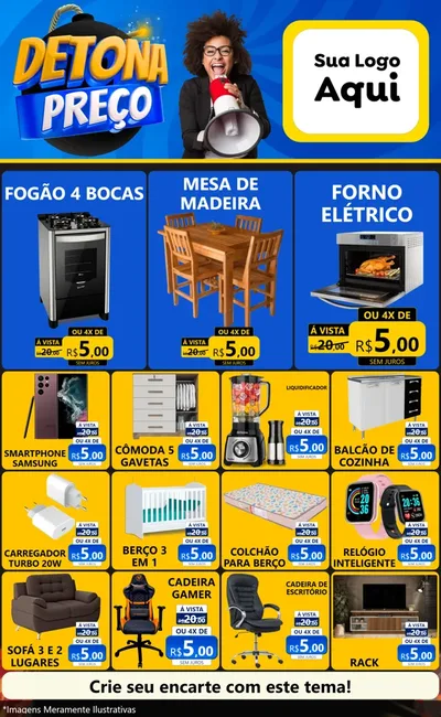 Modelo de Encarte para Encarte Grande com o tema Detona Preços para Móveis e Eletro