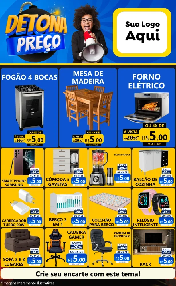 Modelo de Encarte para Encarte Grande com o tema Detona Preços para Móveis e Eletro