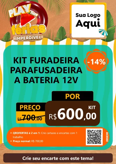 Modelo de Cartaz para Cartaz A4 Vertical com o tema Play Nas Férias Imperdível para Maquinas e Ferramentas