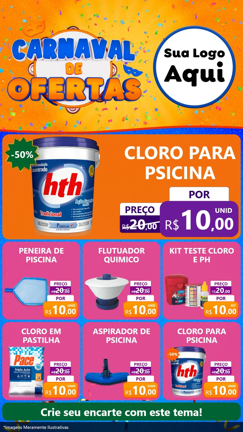 Modelo de Rede Social para Stories com o tema Carnaval de Ofertas para Produtos para Piscina