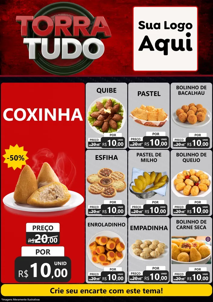 Modelo de Encarte para Encarte A4 Vertical com o tema Torra Tudo para Salgadaria