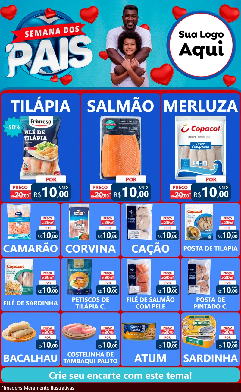 Modelo de Encarte para Encarte Grande com o tema Semana Dos Pais para Peixaria