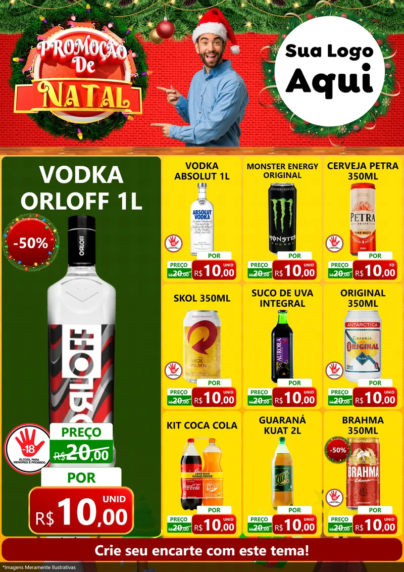 Modelo de Encarte para Encarte A4 Vertical com o tema Promoção de Natal para Distribuidora de bebidas