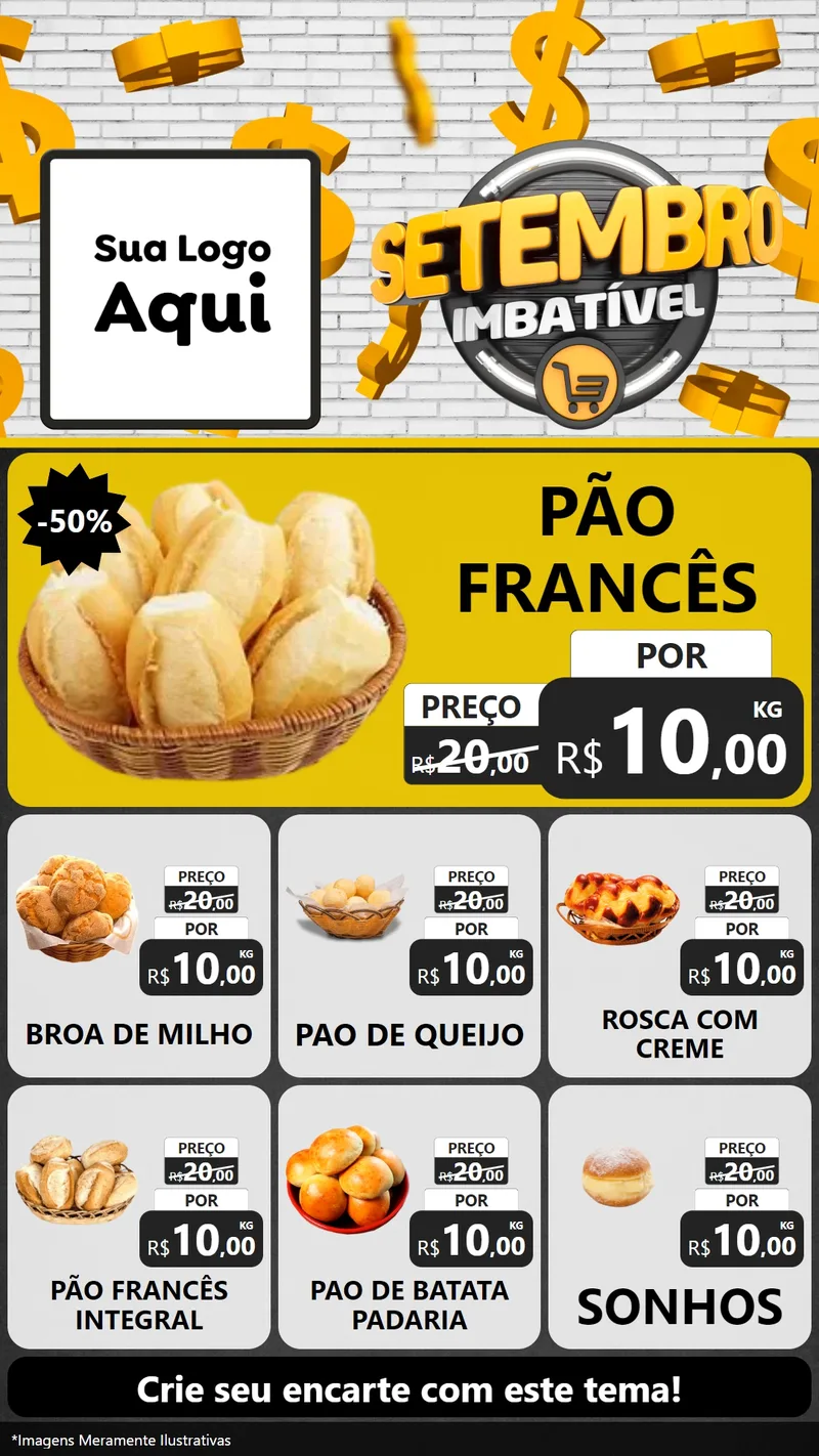 Modelo de Rede Social para Stories com o tema Setembro Imbatível para Padaria