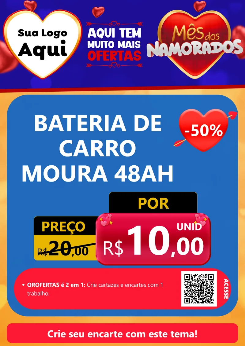 Modelo de Cartaz para Cartaz A4 Vertical com o tema Mês dos Namorados para Baterias Elétricas