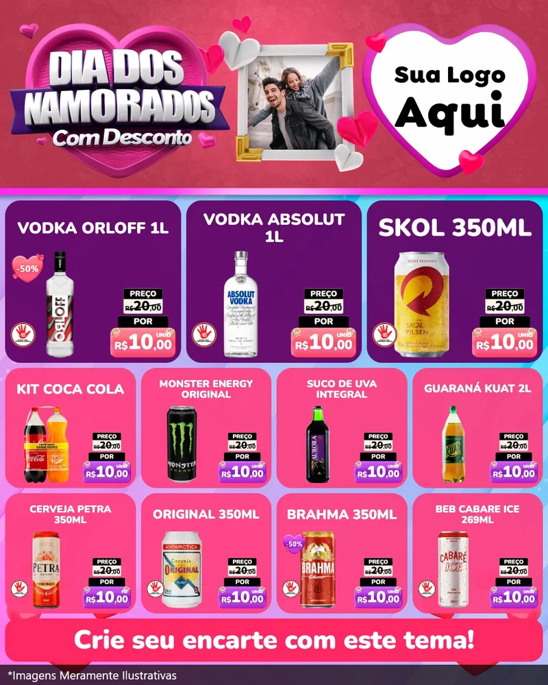 Modelo de Rede Social para Feed Instagram com o tema Dia Dos Namorados Com Desconto para Distribuidora de bebidas