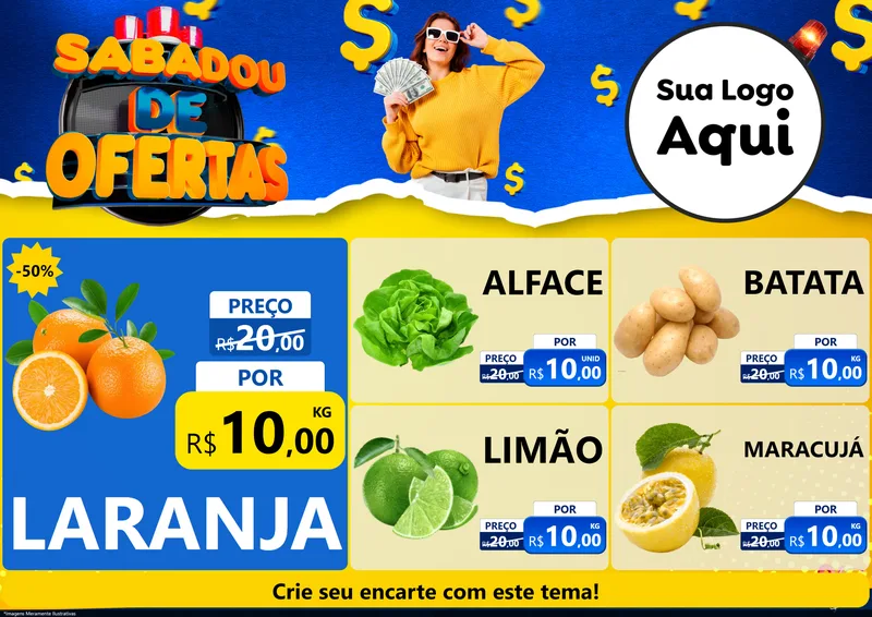 Modelo de Encarte para Encarte A4 Horizontal com o tema Sabadou de Ofertas para Hortifrúti