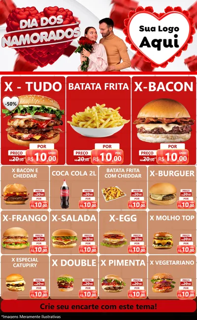 Modelo de Encarte para Encarte Grande com o tema Dia dos Namorados para Hamburgueria