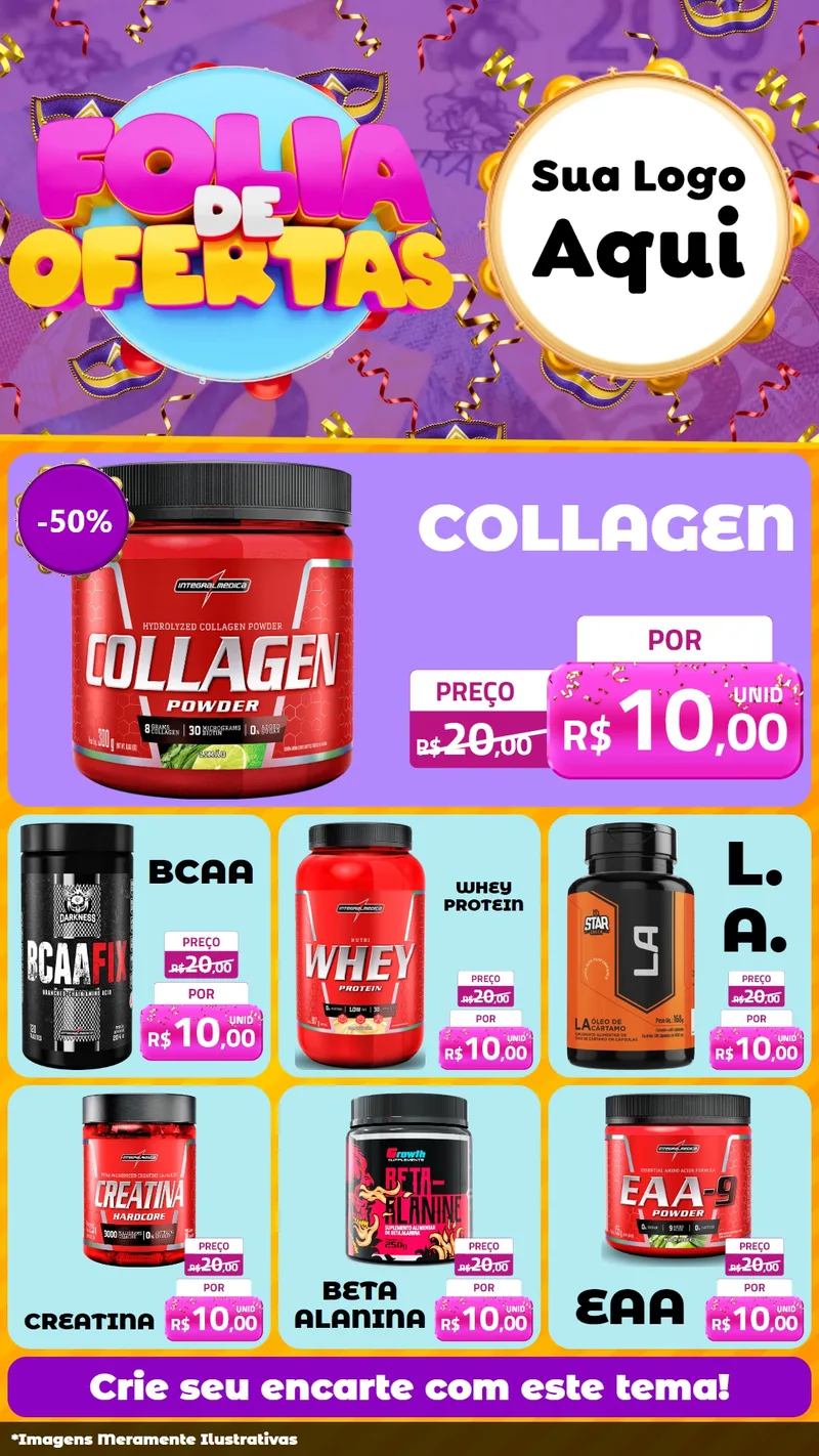 Modelo de Rede Social para Stories com o tema Folia de Ofertas para Suplementos alimentares