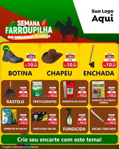 Modelo de Rede Social para Feed Instagram com o tema Semana Farroupilha - Uma Barbaridade de Ofertas para Agropecuária