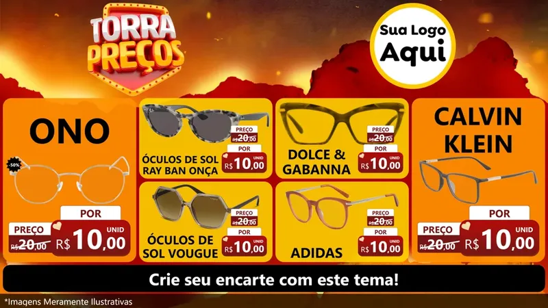 Modelo de TV para TV Horizontal com o tema Torra Preços para Óticas