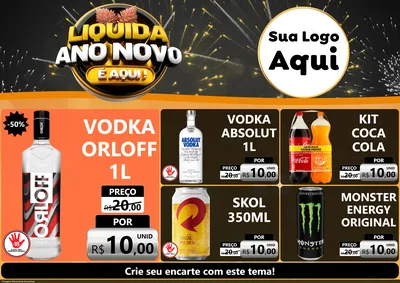 Modelo de Encarte para Encarte A4 Horizontal com o tema Liquida Ano Novo É Aqui! para Distribuidora de bebidas